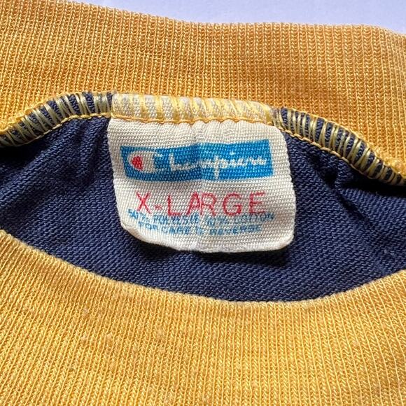 True Vintage 70s Champion NYAC New York Athletic Club TShirt XL Blue Bar Striped - Picture 2 of 9